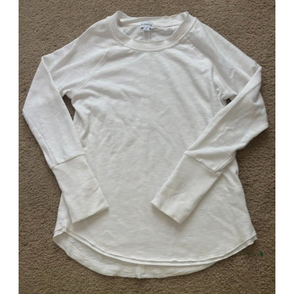 Evereve Women Ivory Long Sleeve Henley Small Casual Everyday Comfortable